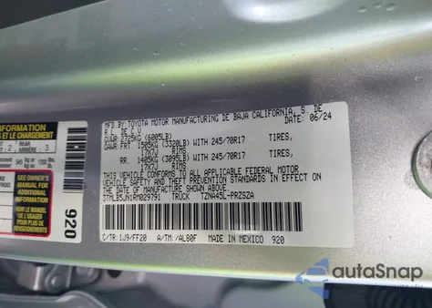 2024 Toyota Tacoma Sr5 4Wd from USA, damaged, VIN 3TMLB5JN1RM029791